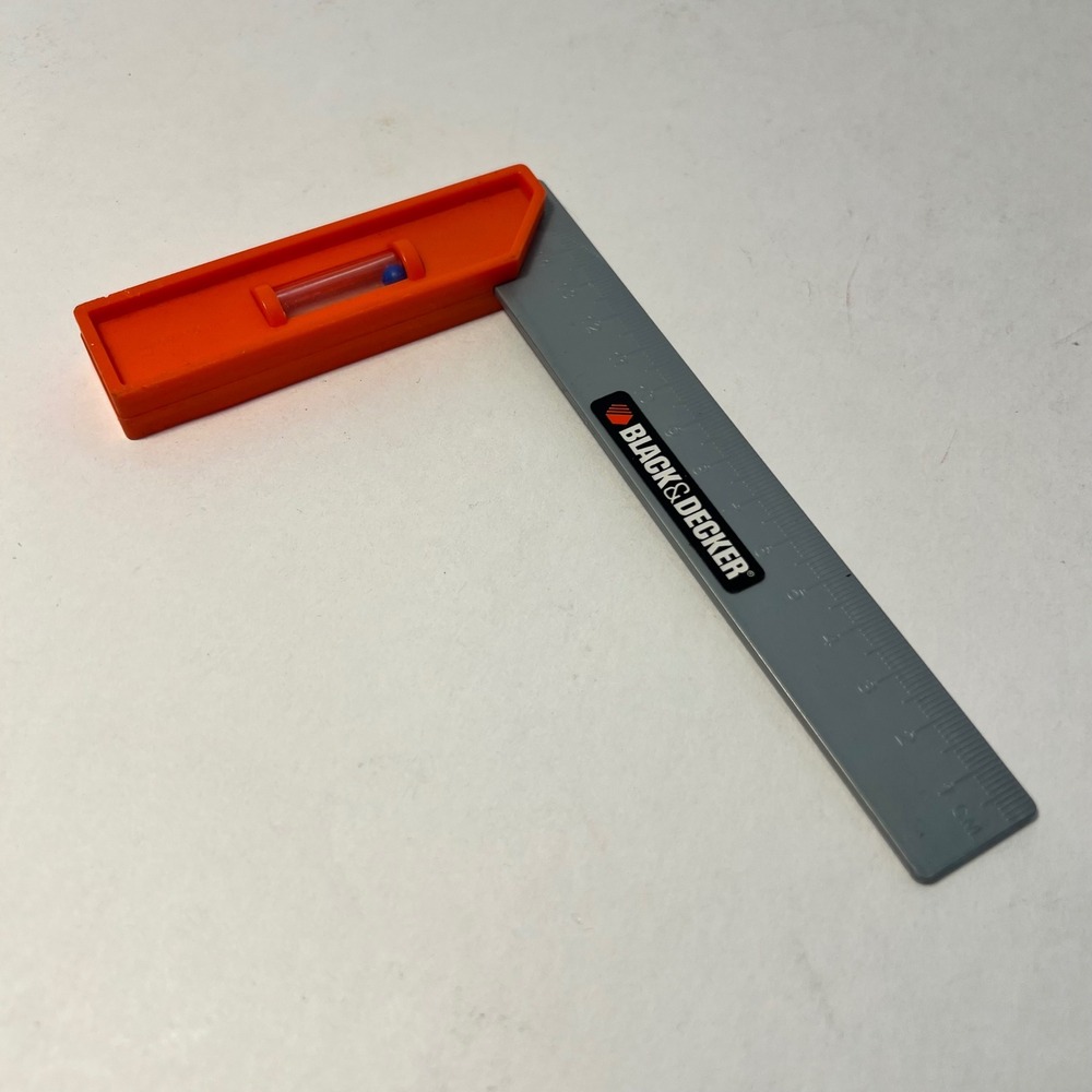 Black & Decker Junior Toy Square Ruler Level Orange Grey Kids Construction Tool